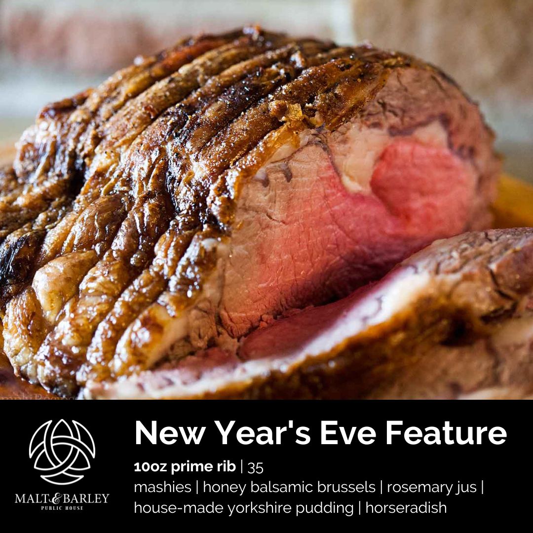 Malt_Barley's tweet photo. We've got the perfect NYE dinner for you!
10oz prime rib w mashies, honey balsamic brussels, rosemary jus &amp; house-made yorkie for $35!
Only avail NYE. Open til 9pm!

#nye #nye2022 #primerib #eatlocal #supportlocal #fitwr #kwawesome #kwfoodies #foodies #kitchener https://t.co/nypBoMUBkw