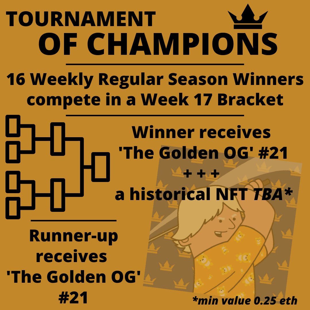 Degensportsio's tweet photo. 🧵 part 6...

At Degen Sports, we have always strived to combine Real World Sports with #NFT Culture 

Therefore, our prize will be an NFT (TBD) worth ~0.25 eth plus a ✨ Golden OG ✨ (pictured)

The NFT prize will be announced prior to Saturday's kickoff. https://t.co/mr1d90QBF9