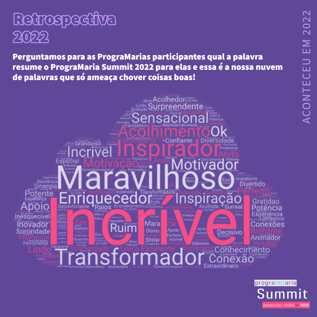 programaria's tweet image. #Retro2022PrograMaria ⚡O Tema do #PrograMariaSummit2022 foi: #CONEXÕESPOTENTES
Promover conexões, pontes e encontros carrega uma potência enorme. Seja a conexão consigo, com outras pessoas, com lideranças inspiradoras, com empresas comprometidas por #MaisDiversidadeNaTecnologia