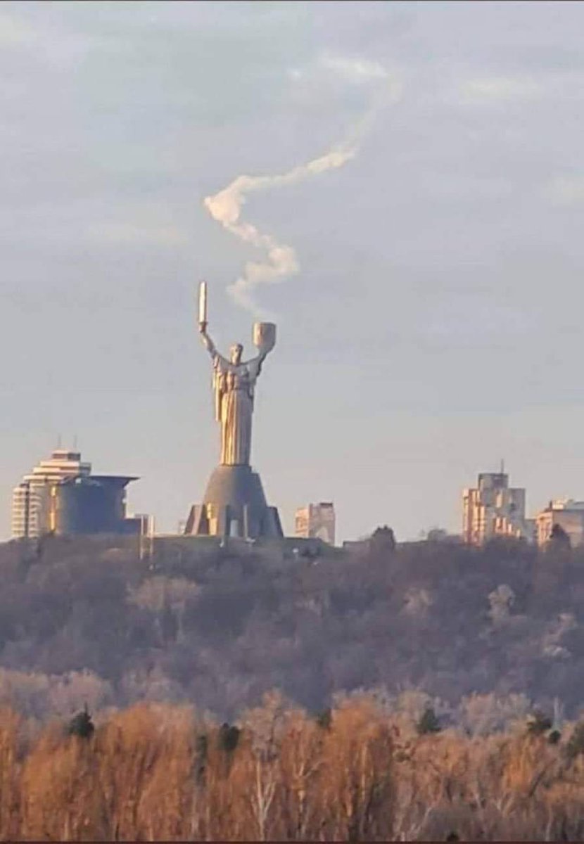 Today, russia launched 16 missiles at Kyiv. All of them were shot down.
This is a real photo and it is a symbol of the real resistance of the Ukrainian people to russian occupiers. 
So it was and always will be. 
Until the Victory!