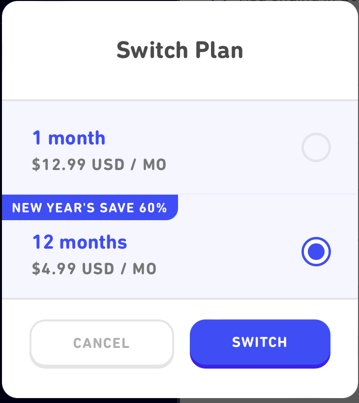 manalive's tweet photo. If I log out, I see an option for "Super Family," but when I'm logged in and select "View all plans" on the upgrade screen, I only get this. https://t.co/nL7WZSIBpE
