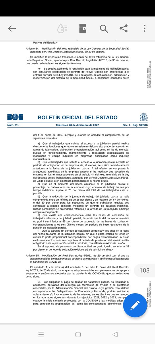 Fil👇
Només pocs dies abans del límit legal anterior de 1/1/2023, s'ha aprovat pel RDL 20/2022 la prorroga de la Jubilació Parcial "privilegiada"(amb la normativa més favorable anterior a 2011) de la indústria manufacturera fins a la nova data límit de 1/1/2024