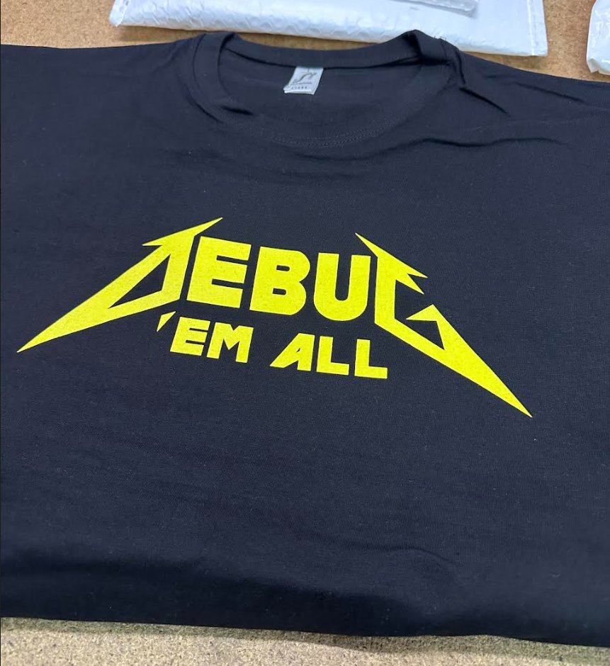 thyng's tweet image. Hey everyone! 

I'm excited to announce a year-end 'Debug'em All' t-shirt and 2 guitar picks giveaway🎉

Simply retweet/like/reply this message (no newly created accounts) or tweet.Random winner on January 5th noon

Good luck and thank you for your support this year!

#DebugEmAll