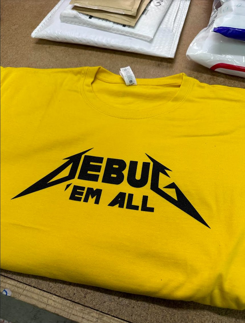 thyng's tweet image. Hey everyone! 

I'm excited to announce a year-end 'Debug'em All' t-shirt and 2 guitar picks giveaway🎉

Simply retweet/like/reply this message (no newly created accounts) or tweet.Random winner on January 5th noon

Good luck and thank you for your support this year!

#DebugEmAll