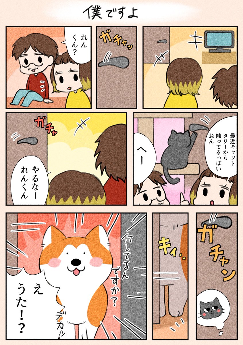 「僕ですよ」
うたもドアを開ける練習をしてたみたいです(笑)

#漫画が読めるハッシュタグ
#日常
#犬猫 