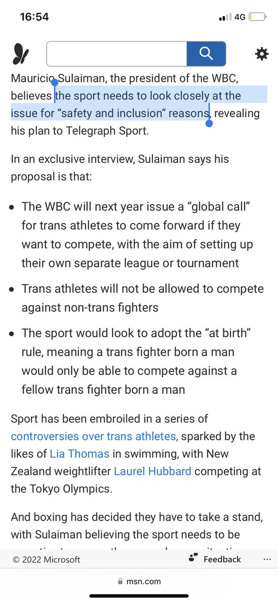 Scienceofsport's tweet image. Boxing understands the compromise to safety and fairness, and will not allow males to fight females. Well done for following the science and respecting the rights of women. Their exploration of a separate category will be very interesting, maybe pioneering msn.com/en-gb/sport/bo…