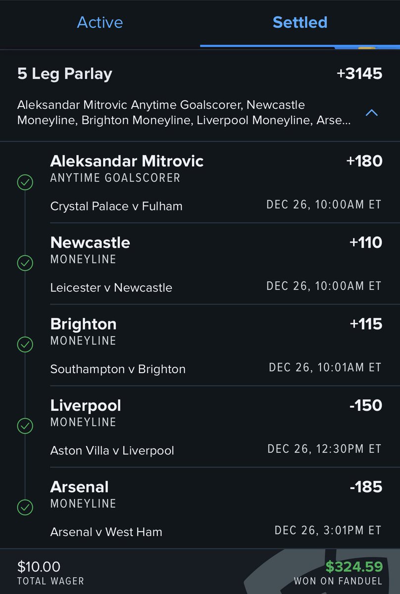 Cappernapper's tweet image. Boxing Day parlay recaps. Building a bank roll utilizing .1 - .2 unit parlays.

Turn on notifications for NYE picks

 #EPL #GamblingTwitter #picks