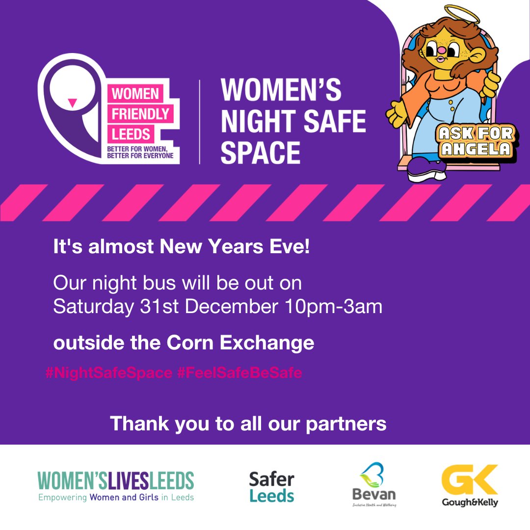 womenfriendlyls's tweet photo. Ready to see in 2023?! If you’re celebrating in Leeds City Centre this Saturday remember Women’s Night Safe Space is out at the Corn Exchange 10pm-3am. A safe non-judgmental place to come for help and support #WomensNightSafeSpace #NightSafeLeeds https://t.co/tzU4yeE0mS