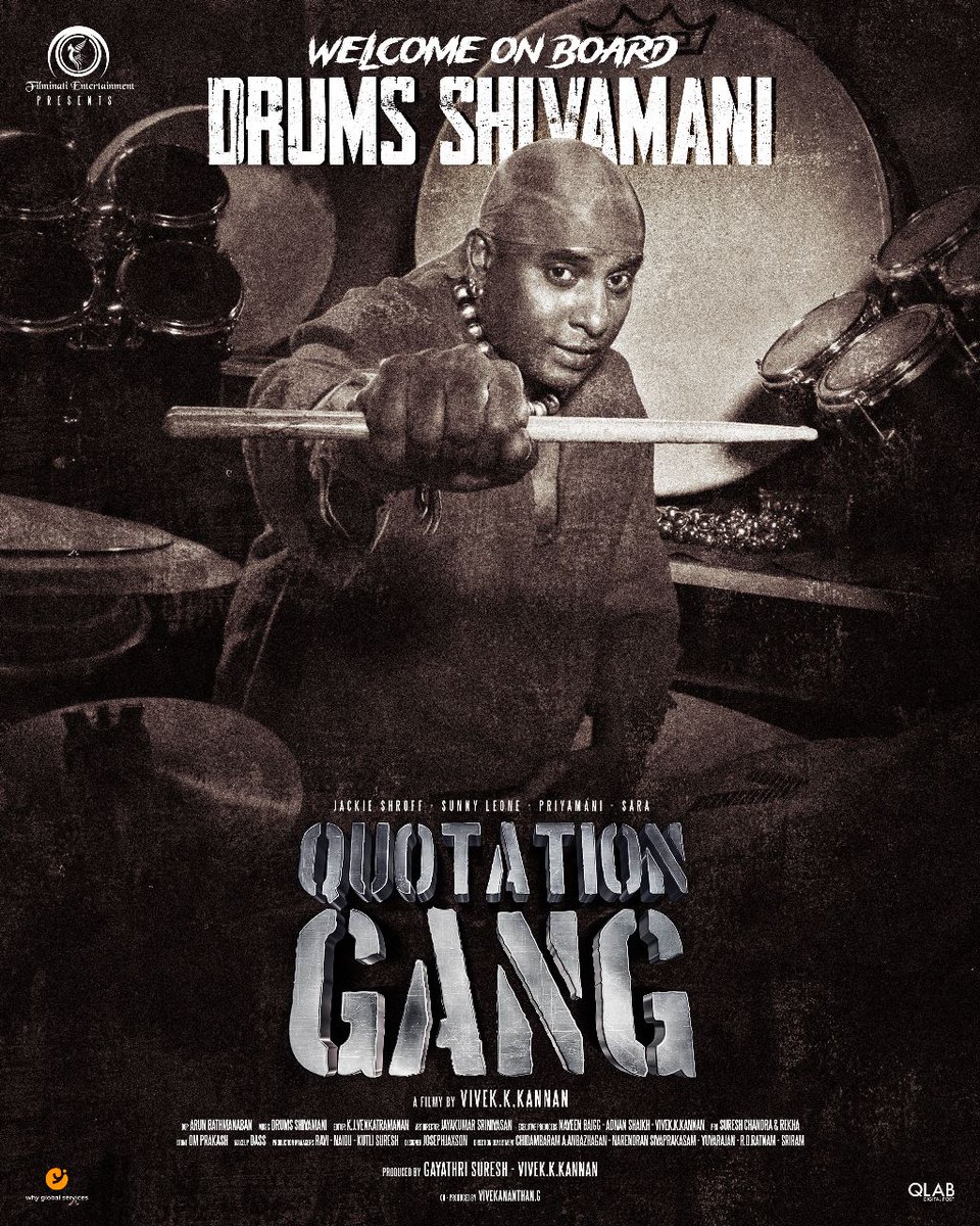 Musical icon @drumssivamani is on board to compose music for 'Quotation Gang'. @Its_Filminati @SunnyLeone #periyamani @vivekkumarknan #quotationgang #SunnyLeone #sivamani #SunnyLeonevideos #newmovie