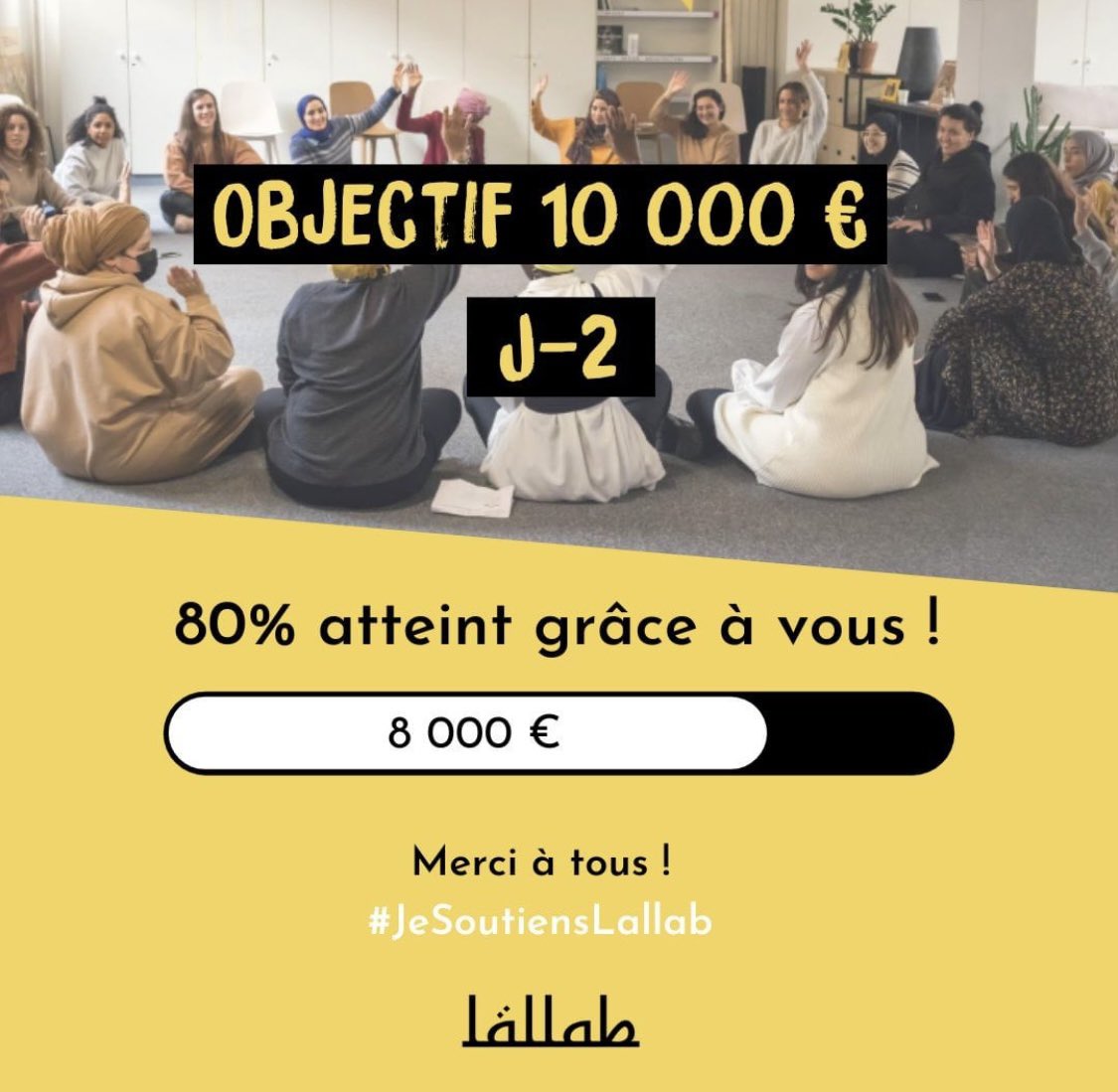 🚀 Il y a 1 mois, <a href="/AssoLallab/">Lallab</a> a lancé sa campagne de don en visant 10 000€ et aujourd’hui il nous reste moins de 2000€ à récolter pour atteindre notre objectif 🙌🏾

👉🏾 Aidez-nous en faisant un don ici : helloasso.com/associations/l…