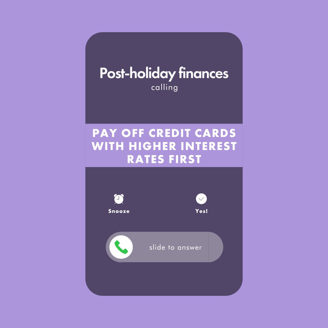 WealthsimpleFDN's tweet photo. Anxious to peep your bank account post-holidays? You're not alone.  Take a quick look and prioritize paying off credit card bills, which have a high interest rate first. The longer interest sits on balance, the more you'll pay 💸 https://t.co/1CNiO5mmyH