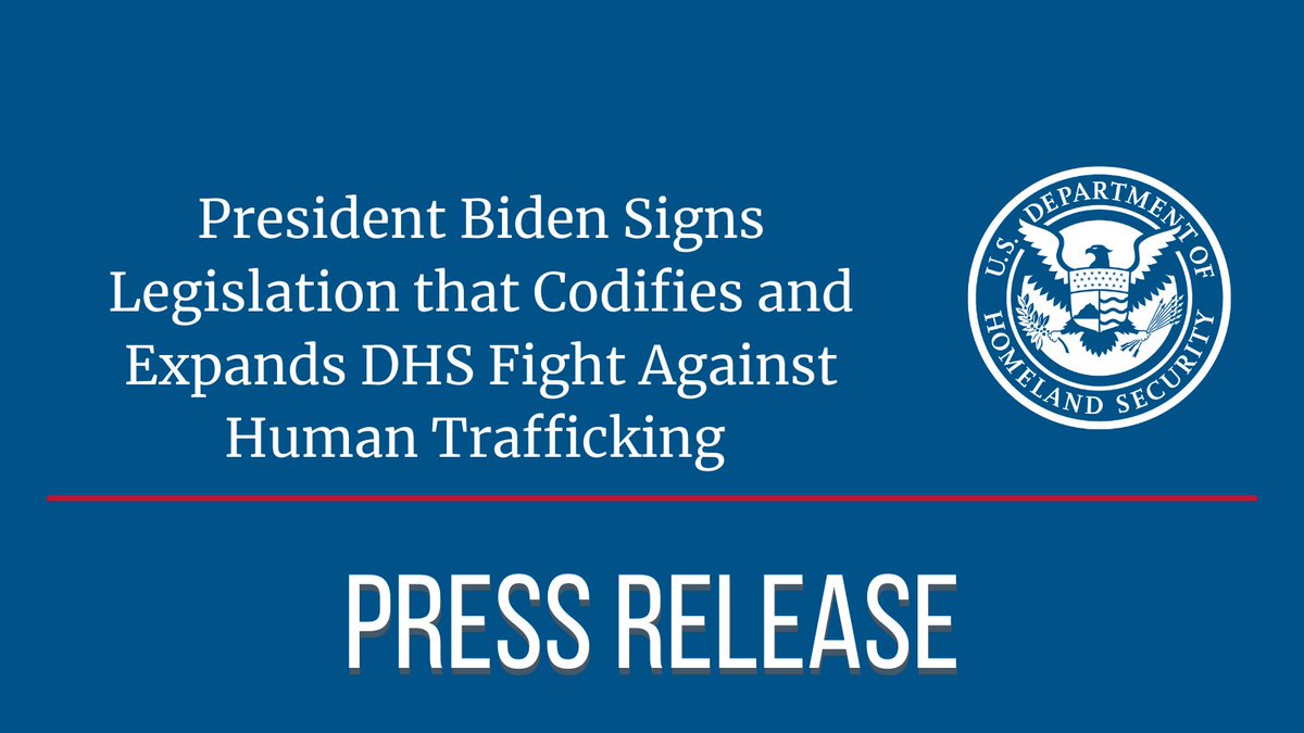 Homeland Security (@dhsgov) on Twitter photo On December 27, 2022 <a href="/POTUS/">President Donald J. Trump</a> signed the “Countering Human Trafficking Act of 2022,” which codifies & expands <a href="/DHSgov/">Homeland Security</a>’s Center for Countering Human Trafficking, authorizing $14 million to carry out our critical work to combat human trafficking.
Read more: dhs.gov/news/2022/12/2… On December 27, 2022 <a href="/POTUS/">President Donald J. Trump</a> signed the “Countering Human Trafficking Act of 2022,” which codifies & expands <a href="/DHSgov/">Homeland Security</a>’s Center for Countering Human Trafficking, authorizing $14 million to carry out our critical work to combat human trafficking.
Read more: dhs.gov/news/2022/12/2…