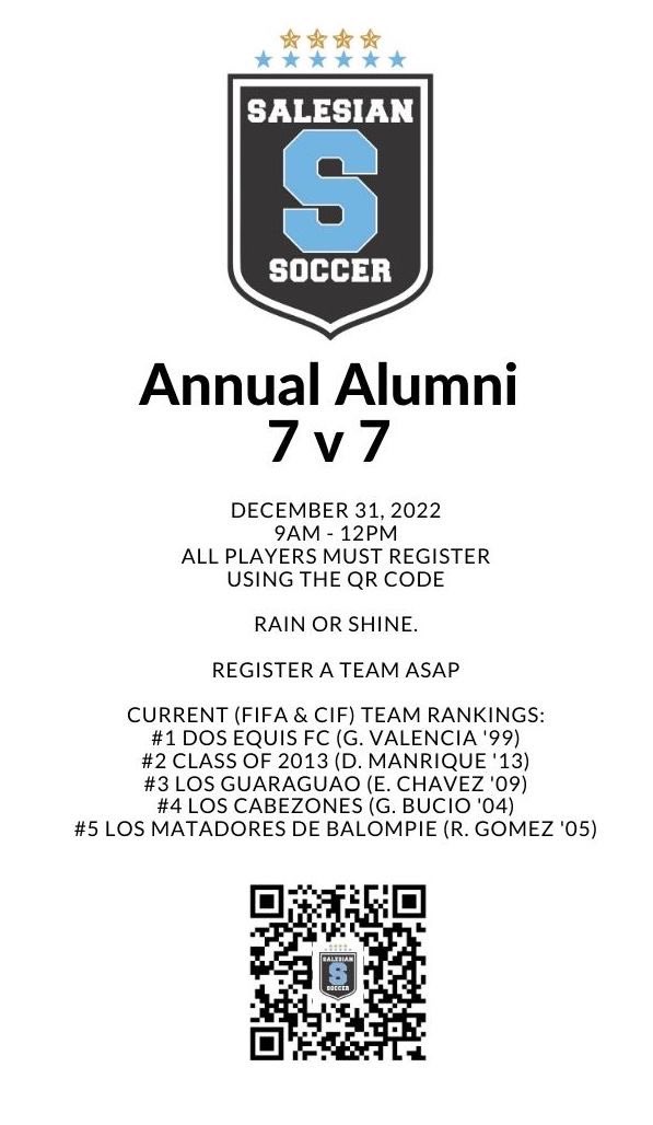 BMSHSathletics's tweet photo. Calling all Salesian Soccer Alums! Register for the alumni game this weekend! @SalesianLA https://t.co/xBtz3RR2d2