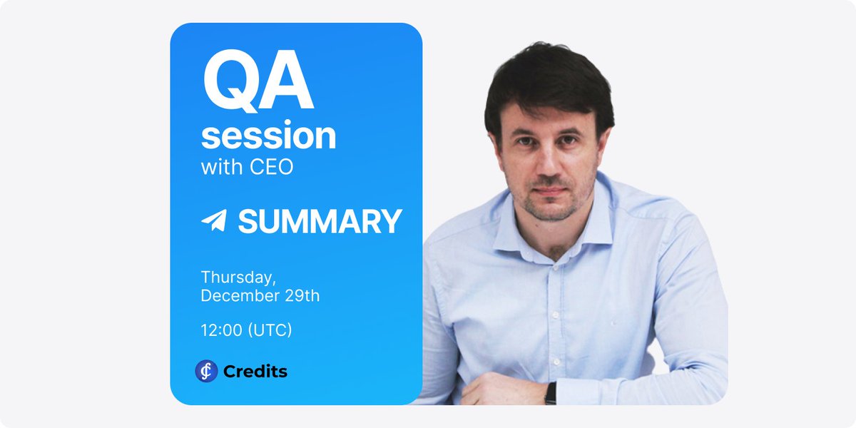 Dear Community,

Today we conducted the last Q&amp;A session of the year with our CEO. Thanks to each of you who took part in this activity! 

We’ve summarized most of the questions and answers, so if you’ve missed the session, please, check it out:

credits.com/en/news/537-qa…