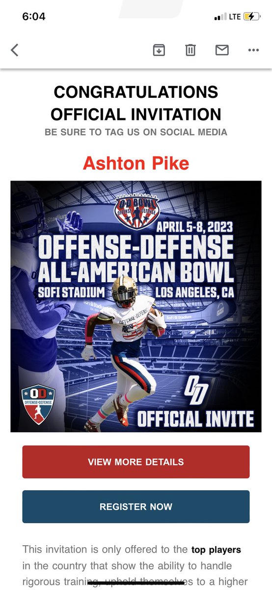 AshtonPike5's tweet photo. Thankful to be invited to the @ODFBall All American bowl! https://t.co/IMGwvrCD5w