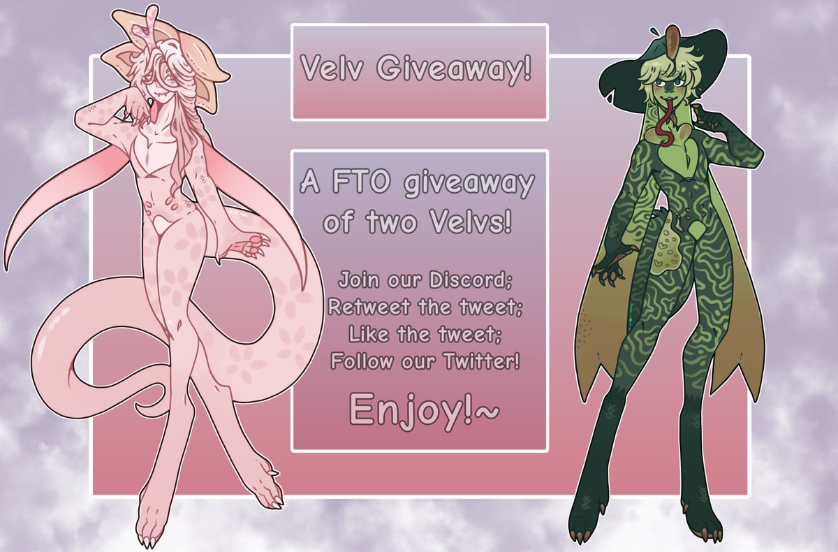 velvenuolis's tweet photo. Today we come to you with a giveaway of two pretty Velvs, woohoo! For more clear directions please join our discord!
https://t.co/VT4jkyfyOx
Anyone who leaves a like gets bonus 3 blessed pearls!
#adoptables #adoptable #velv #velvs https://t.co/oAUEc6U3F1