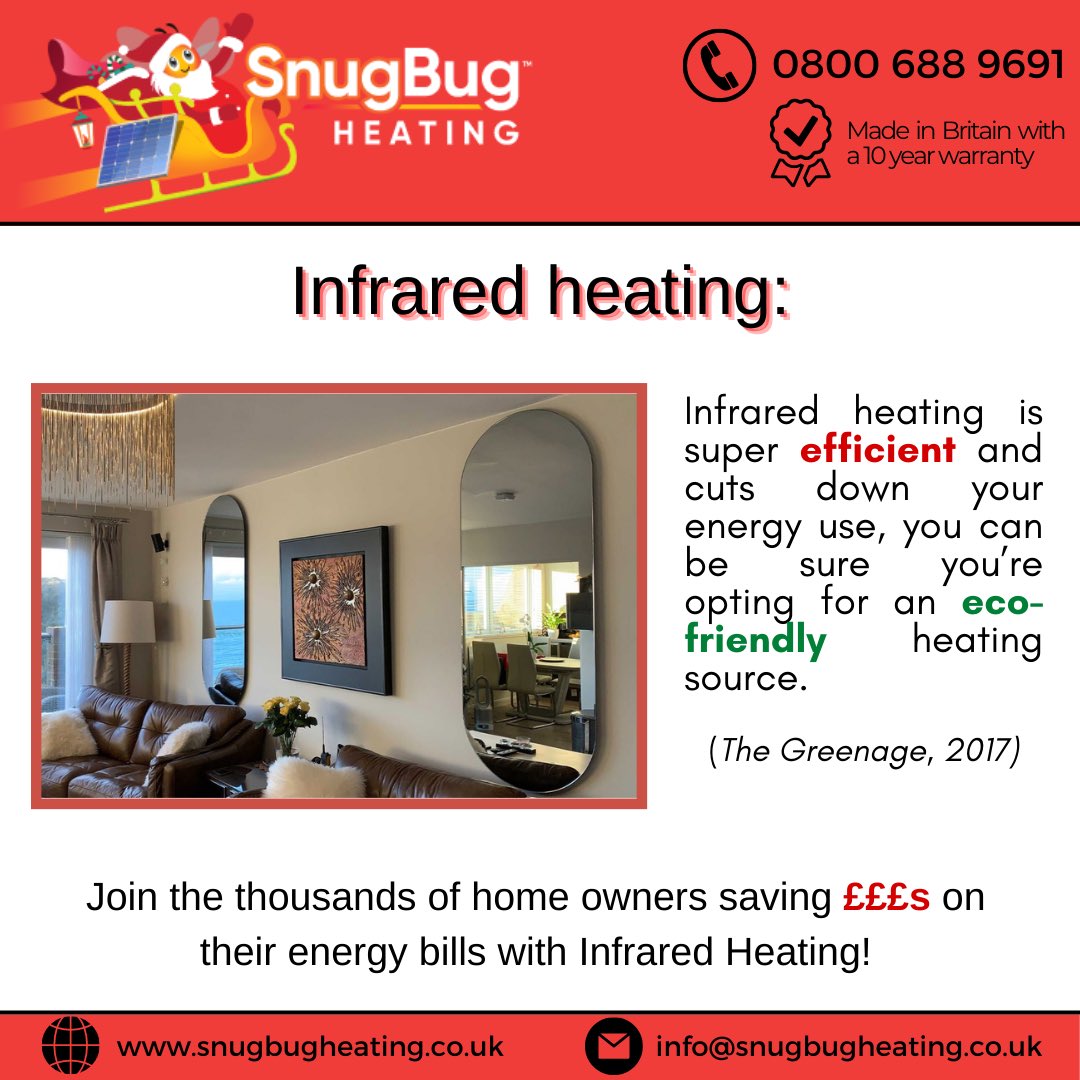 HeatingSnugbug's tweet photo. 🔥 Combat ever increasing heating costs by arranging to see one of our dedicated energy advisors call us today on: 0800 688 9691 📞
#infrared #heating #infraredheating #energybills #energyeffcient #business #ukbusiness #uknetworking #energycrisis #heatingbills ##newtworking https://t.co/LhGu1kSAA9