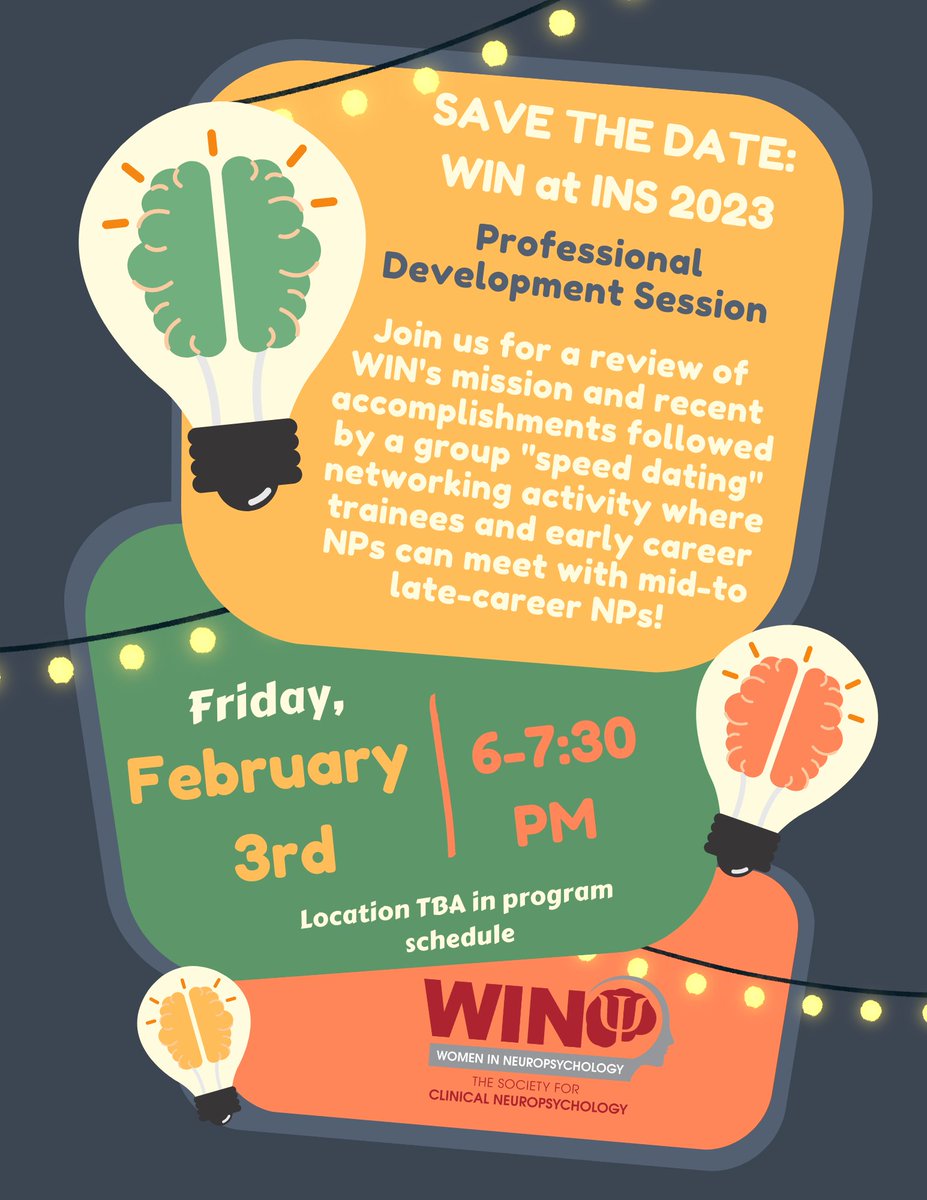 Women in Neuropsychology (WIN) (@scn_win) on Twitter photo SAVE THE DATE! WIN is excited to host a Professional Development Session <a href="/INSneuro/">INS</a> #INSinSanDiego on Friday, February 3rd, 6-7:30pm. This in-person networking event will give trainees & early career neuropsychologists a chance to connect w/ mid to late-career neuropsychologists! SAVE THE DATE! WIN is excited to host a Professional Development Session <a href="/INSneuro/">INS</a> #INSinSanDiego on Friday, February 3rd, 6-7:30pm. This in-person networking event will give trainees & early career neuropsychologists a chance to connect w/ mid to late-career neuropsychologists!