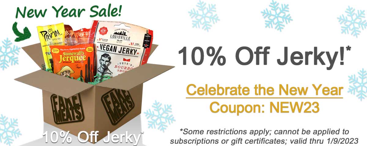 FakeMeats's tweet photo. Stock up on plant based jerky! Celebrate the new year with healthy snacks. Save 10% on jerky through 1/9 https://t.co/tXsBPlm8iL https://t.co/i2p6id3a23 #veganjerky #veganmeat #fakemeats #veganprotein https://t.co/i29b5o2u6T