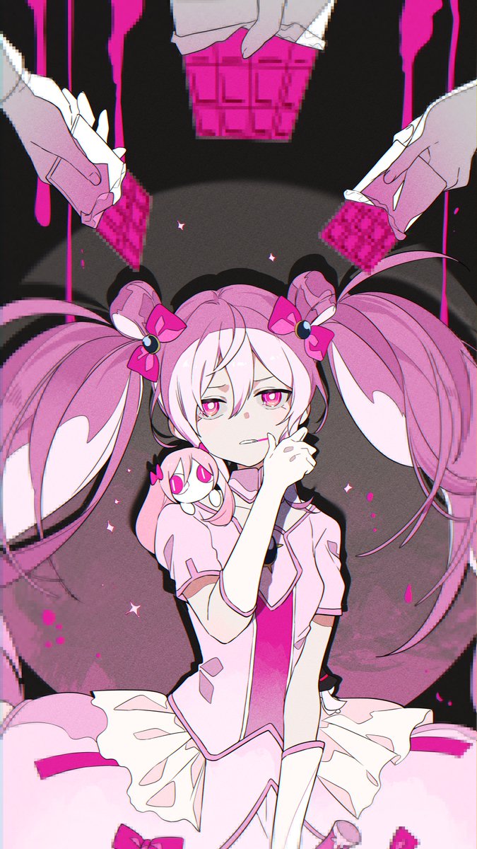 twintails pink eyes bow gloves 1girl hair bow candy  illustration images