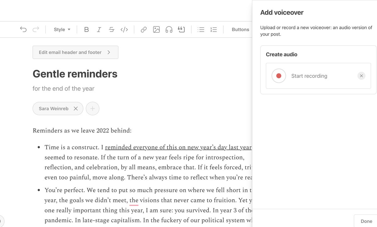 Hey <a href="/substack/"></a>. I am having trouble reading my post with the new style of the voice over panel. Am I missing something? I usually record it and read it from the screen, but now it’s being cut off… any ideas?