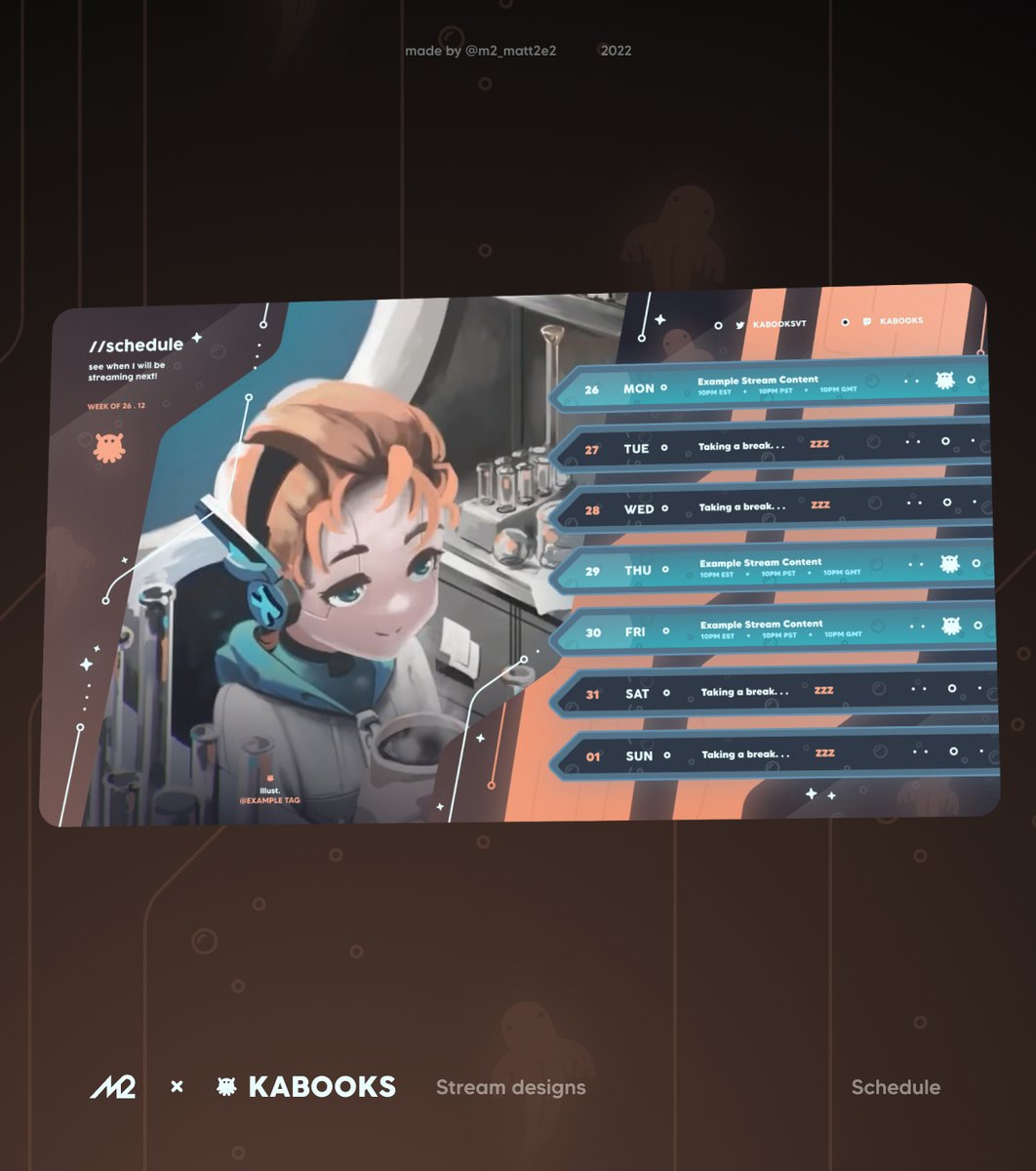 mattsquare_'s tweet image. It was a pleasure to make these deep sea, tech inspired designs for @KabooksVT 🐙🦑 , with a custom hand crafted Stream Schedule. Thank you for ordering!🤘#KabooksTV