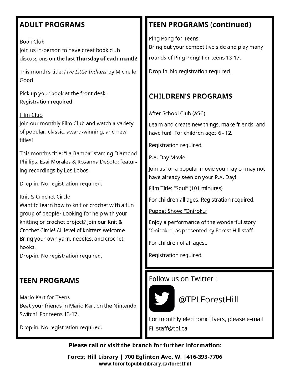 A big HELLO to all of our followers!

We <a href="/TPLForestHill/">Forest Hill Library</a> have a lot planned for next month, and hope you'll come by.