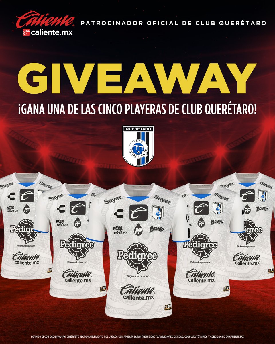 Gallos Blancos 🐓 (@club_queretaro) on Twitter photo 🚨🐔GIVEAWAY GALLO 🐔🚨
GANA UNO DE NUESTROS 5 JERSEYS ALTERNOS 👕🐓
1️⃣ Da RT a este tweet
2️⃣ Sigue a <a href="/calientesports/">Caliente Sports</a> en TW e IG instagram.com/caliente_sports
3️⃣ Responde a este tweet con el hashtag #MásAcciónMásDiversión 🔥
¡Se anunciarán a 5 ganadores! 🚨🐔GIVEAWAY GALLO 🐔🚨
GANA UNO DE NUESTROS 5 JERSEYS ALTERNOS 👕🐓
1️⃣ Da RT a este tweet
2️⃣ Sigue a <a href="/calientesports/">Caliente Sports</a> en TW e IG instagram.com/caliente_sports
3️⃣ Responde a este tweet con el hashtag #MásAcciónMásDiversión 🔥
¡Se anunciarán a 5 ganadores!