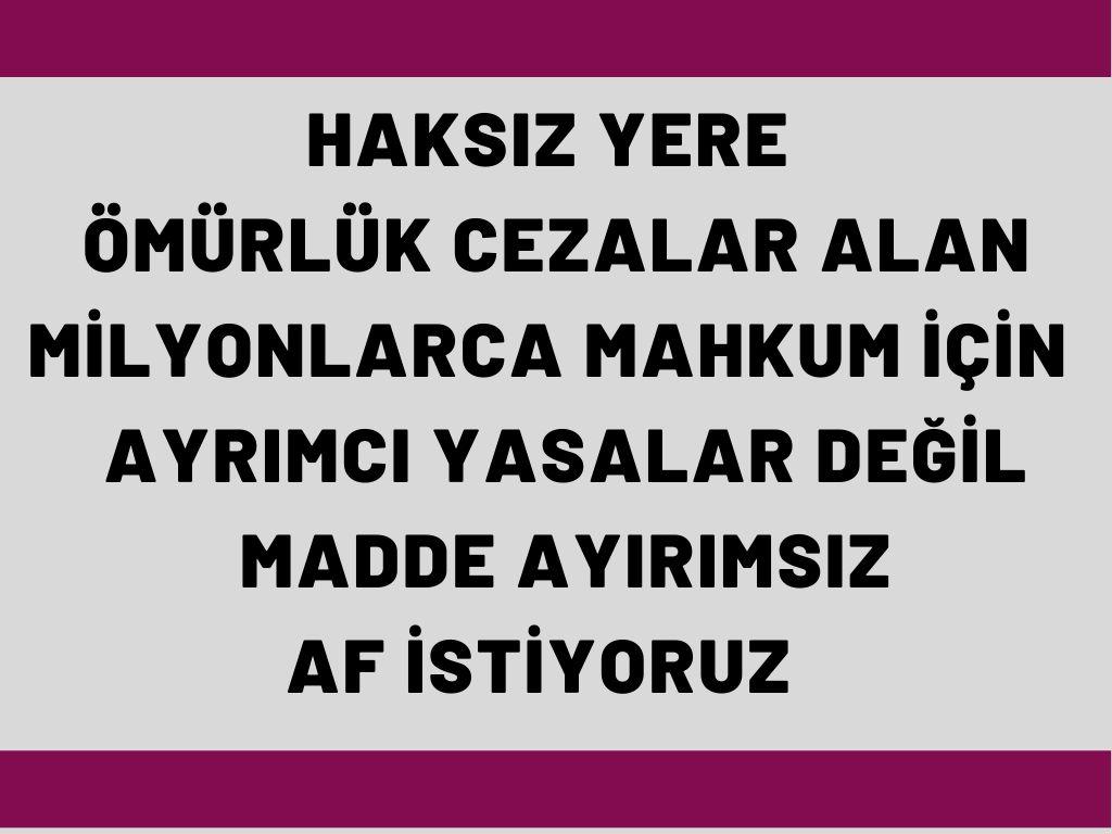 <a href="/RTErdogan/">Recep Tayyip Erdoğan</a> <a href="/dbdevletbahceli/">Devlet Bahçeli</a> ErdoğanBahçeli ÇözümGenelAf

<a href="/RTErdogan/">Recep Tayyip Erdoğan</a> <a href="/dbdevletbahceli/">Devlet Bahçeli</a>

her maddenin mağduru var made ayırımı yapmadan GenelAf istiyoruz sevdiklerimize özgürce sarılmak istiyoruz