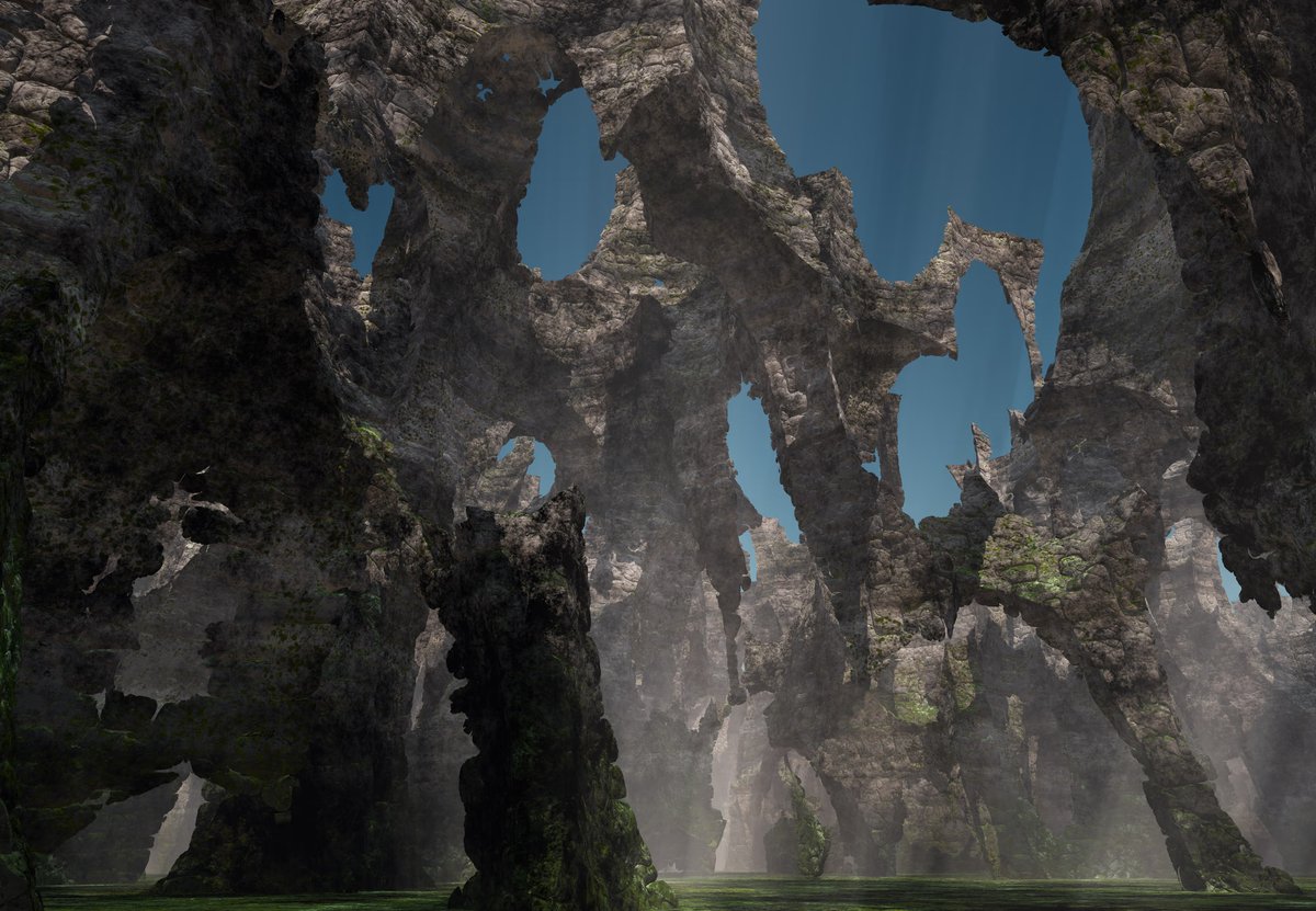 eeedg__'s tweet photo. Cathedral. Made from code in 2005.

It was a challenge to find a mathematical function that would give the shape of stones. The image shows a solution to: find f(x,y,z) such that f(x,y,z) = 0 defines the shape that you see, including all the texture. Nowadays called SDFs https://t.co/75NonuyBMz