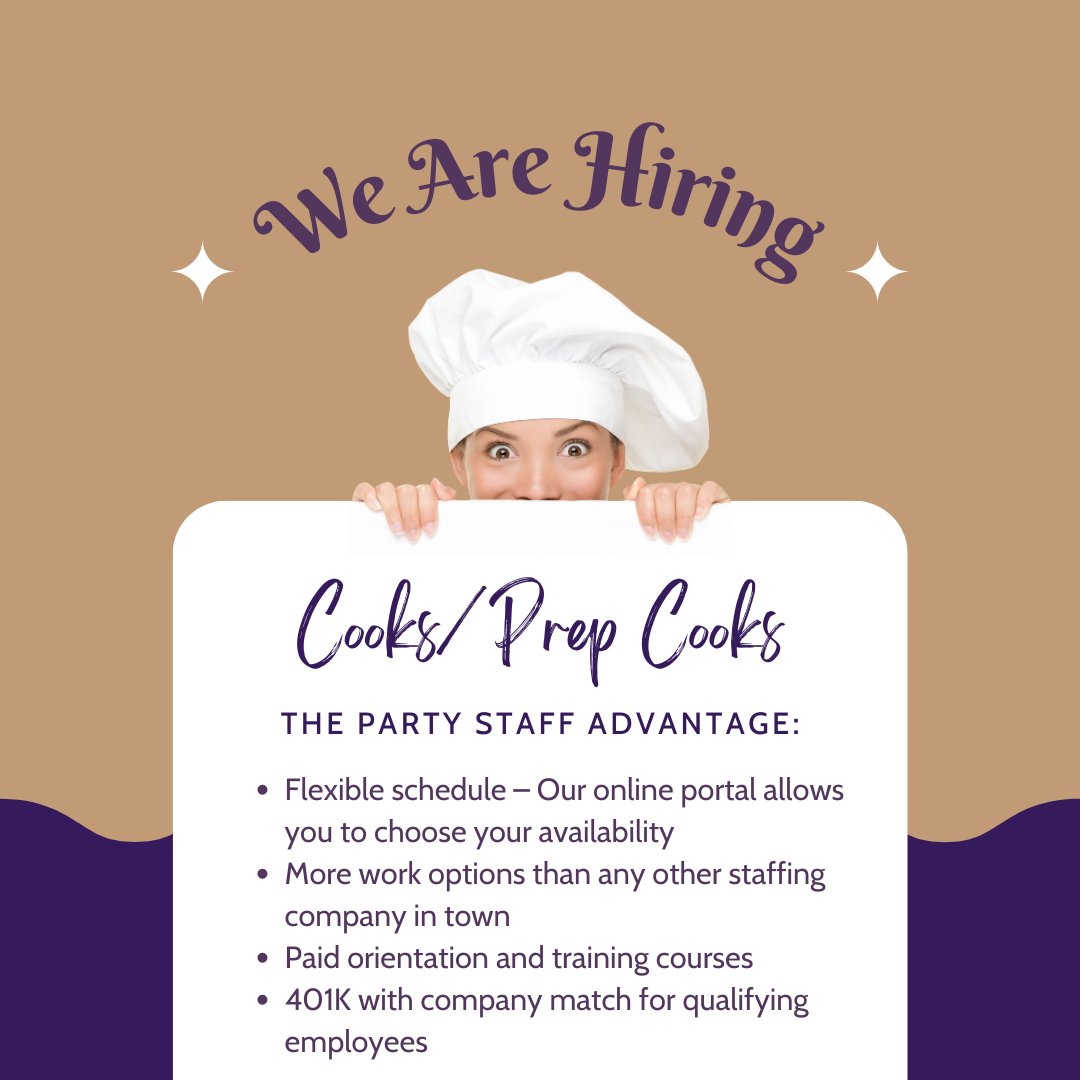 ThePartyStaff's tweet image. If you love making parties and events come alive, then we have the jobs for you. We're hiring Cooks &amp;amp; Prep Cooks. Apply here: thepartystaff.applytojob.com/apply/eb6phq1n… #cooks #prepcooks #chefjobs