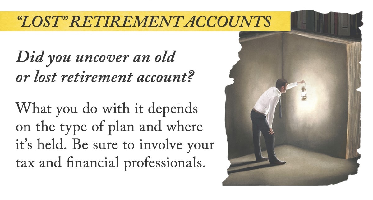 CreativeInvests's tweet image. Don't lose out on forgotten retirement accounts! Keep everything organized with Creative Investments!

#retirement #WealthManagement #portfolio