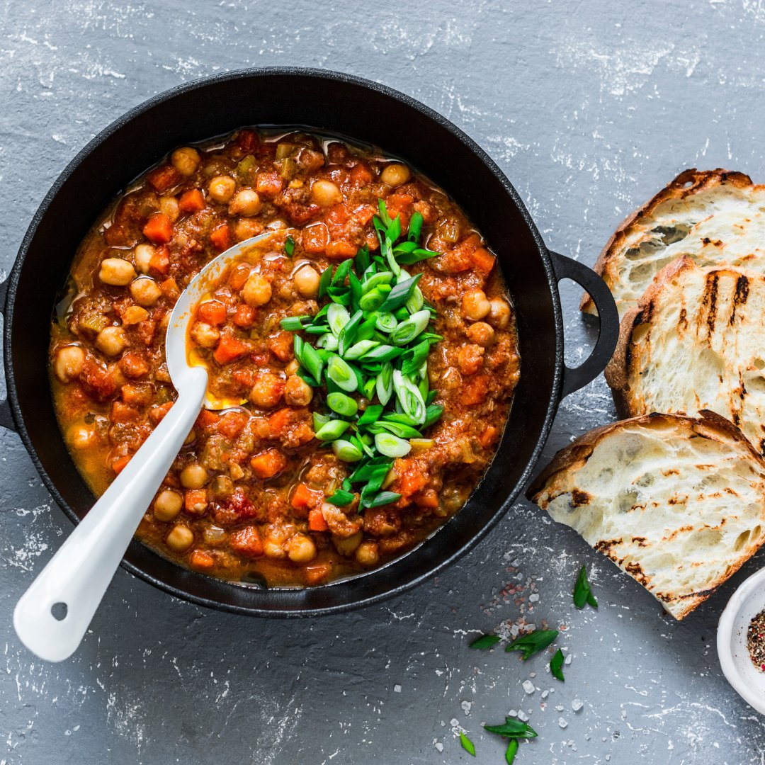 Protein-packed chickpeas get a North African-style treatment in this hearty and fragrant stew. With chunks of roasted red peppers and sweet potatoes, this stew is sweet, spicy, and perfectly comforting. Get the recipe and others at liveitgood.ca