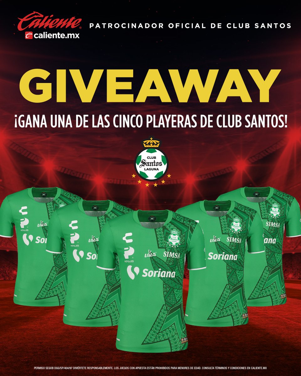 Club Santos (@clubsantos) on Twitter photo 🚨⚔️GIVEAWAY GUERRERO ⚔️🚨
GANA UNO DE LOS 5 JERSEYS ALTERNOS DE CLUB SANTOS 👕
1️⃣ Da RT a este tweet
2️⃣ Sigue a <a href="/calientesports/">Caliente Sports</a> en TW e IG instagram.com/caliente_sports
3️⃣ Responde a este tweet con el hashtag #MásAcciónMásDiversión 🔥
¡Se anunciarán a 5 ganadores! 🚨⚔️GIVEAWAY GUERRERO ⚔️🚨
GANA UNO DE LOS 5 JERSEYS ALTERNOS DE CLUB SANTOS 👕
1️⃣ Da RT a este tweet
2️⃣ Sigue a <a href="/calientesports/">Caliente Sports</a> en TW e IG instagram.com/caliente_sports
3️⃣ Responde a este tweet con el hashtag #MásAcciónMásDiversión 🔥
¡Se anunciarán a 5 ganadores!