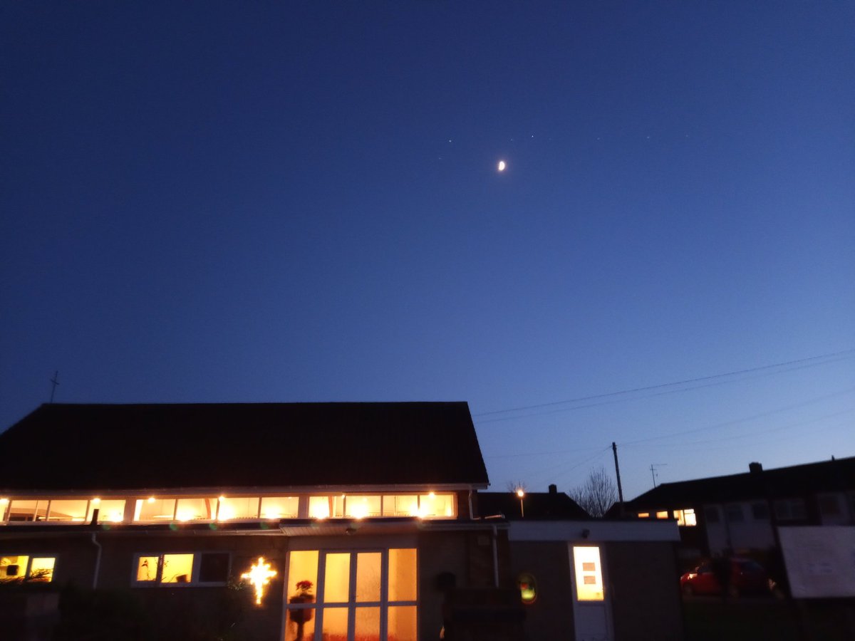 Jupiter just visible by the moon (top right about 2 o'clock) above St Mary's this evening.
