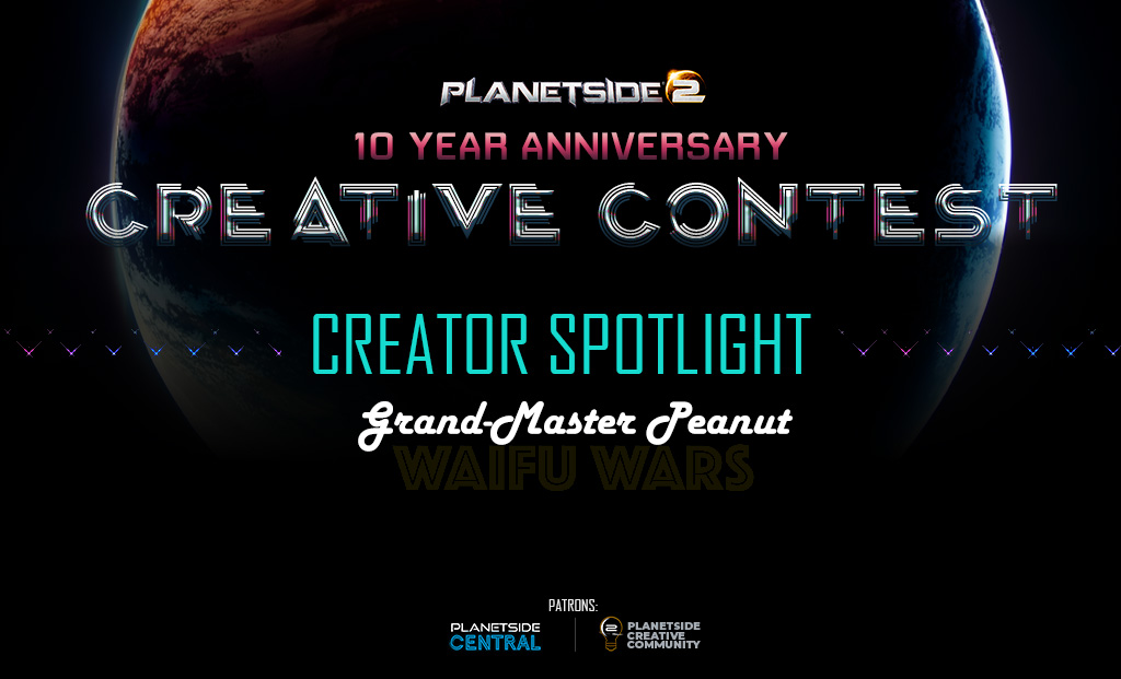 PS2Central's tweet photo. In this week's Creator Spotlight - a man behind Waifu Wars: Grand-Master Peanut. Read on!
https://t.co/EPuK5ZV8Im

@planetside2 @WrelPlays @ALapidis @DBG_Bishop @hrsanchez_RPG @ArsheeTv @CAMIKAZE78 @CMDRCyrious @StarcraftWinter 
#Planetside2 https://t.co/U5dte1pnKc