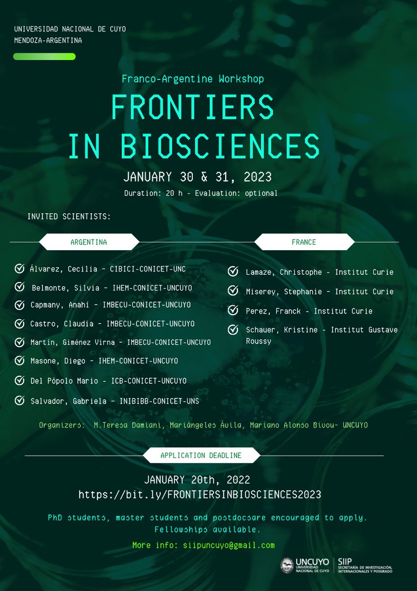 #uncuyo #workshop #mendoza
The course will be comprised of seminar sessions presented by very experienced and successful researchers from Paris, France, and different provinces of Argentina.