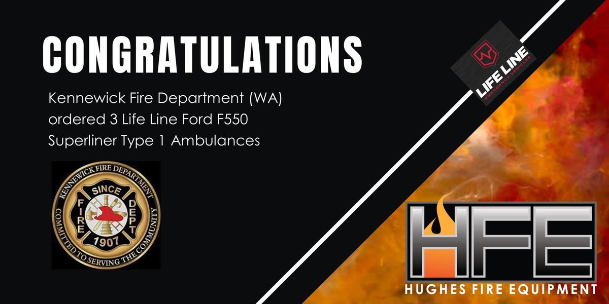 HughesfireHFE's tweet photo. Thank you #KennewickFireDepartment (WA) for the recent order of 3 #LifeLine Ford F550 #Superliner Type 1 Ambulances. Congrats on the upcoming additions. Thanks for choosing #LifeLineEmergencyVehicles &amp; #HughesFire.
Sales Rep: Dennis Waters

#QualitySavesLives #KennewickWA https://t.co/Z0FtnHeZ1e