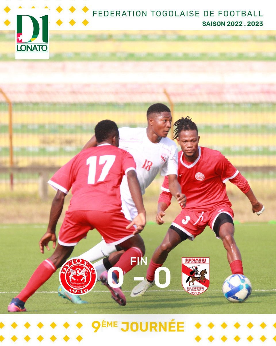FtfTogolaise's tweet photo. 🟥#D1LONATO - 9ème journée
Pas de vainqueur entre le Dynamic Togolais et Sémassi
#DYTO 0⃣ 🆚 0⃣ #SEMASSI https://t.co/MNC5hhi4gD