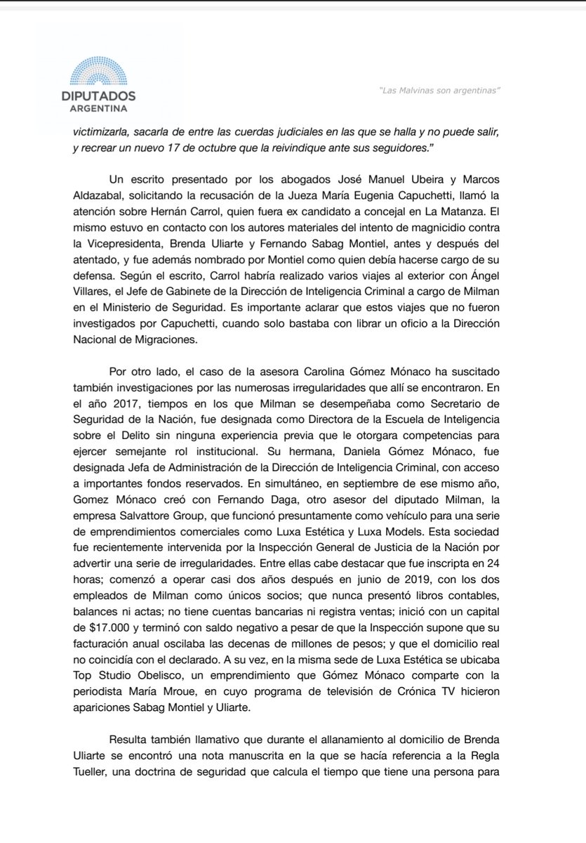 caroyutrovic_'s tweet photo. Junto a las diputadas @CarolinaMoises, @bebasoria, @MaraBrawer y @MoniMacha presentamos el pedido de exclusión del diputado Gerardo Milman de @DiputadosAR, por inhabilidad moral conforme lo dispone el artículo 66 de la Constitución Nacional

Razones sobran. Aqui los fundamentos👇 https://t.co/msbmD85DAc