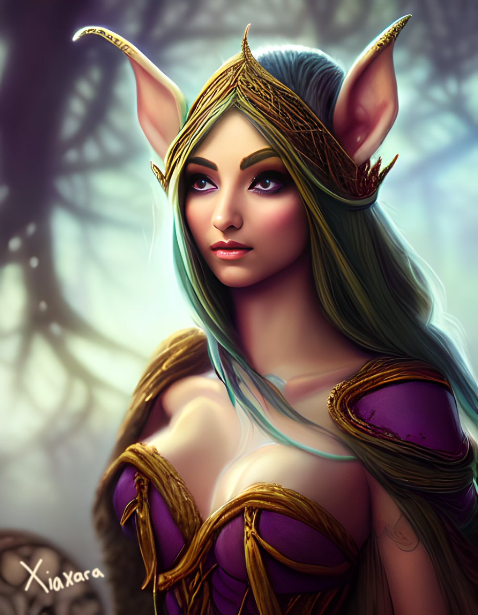 Xiaxara_art's tweet image. When you're a wood elf but purple is your color. #elfproblems #stablediffusion #aiart #fantasyart