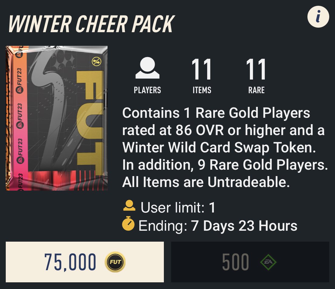 TheFUTSBC's tweet photo. Anybody out there that hasn’t opened this pack ?

Ill drop some FP to a couple of you that RT this tweet 🤝

✅ Must follow for DMs

#FIFA23 https://t.co/7boT6z54Wo