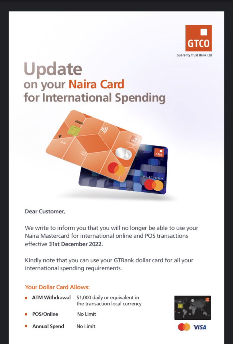 Fosudo's tweet photo. Your Naira card will no longer be able to transact internationally. https://t.co/43mXohjoKp