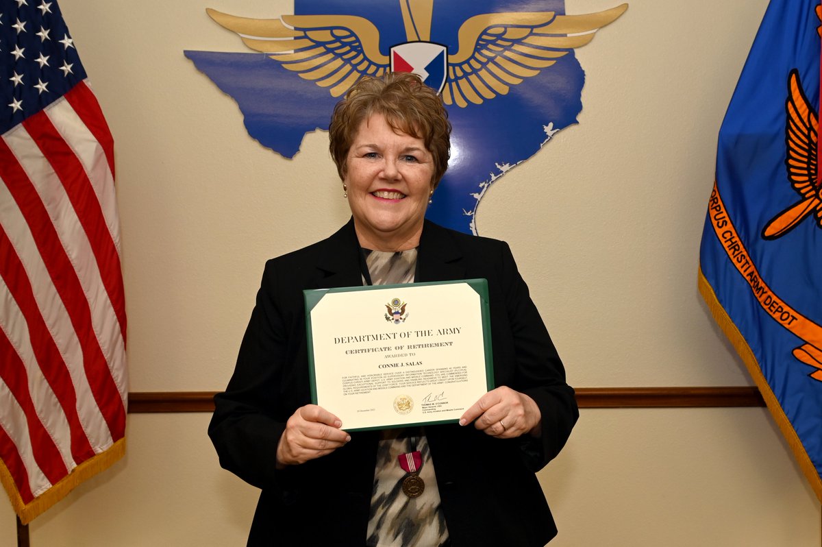 #CCADSalute to Connie Salas upon her retirement from the #CCArmyDepot. Connie served for 40 years, most recently as the Director of Information Technology (IT) for #AmericasAviationDepot.  
#CCADRetiree #WeAreCCAD #WeKeepTheArmyFlying #AmericasAviationDepot