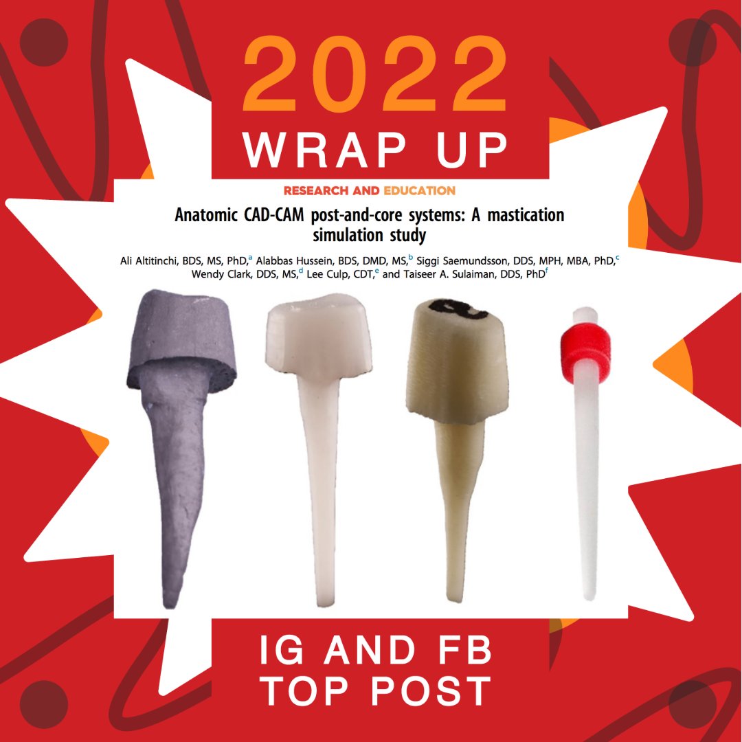 JPDentistry's tweet photo. Check out #theJPD 2022 top post on FB and IG- This #inpress article from #theJPD compares the durability of different post and core systems (#castmetal, #CADCAM, prefabricated #fibercomposite) under simulated masticatory function. Learn more: https://t.co/1oQHw8cfY9 https://t.co/cTWNbmsg5W