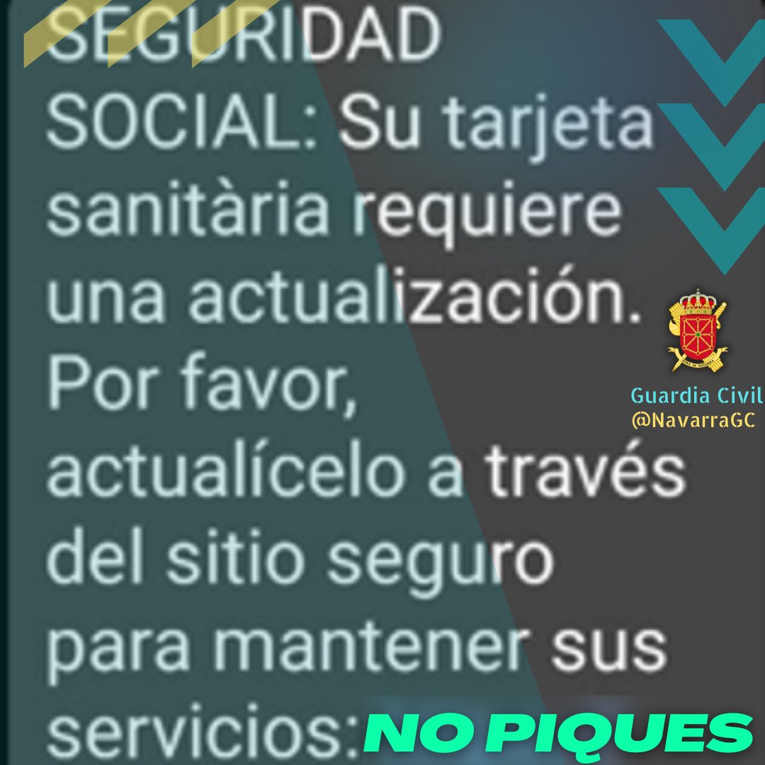 NavarraGC's tweet photo. ⚠️#ALERTA⚠️ 
La #SeguridadSocial está siendo suplantada por SMS fraudulentos. No hagas clic en enlaces ni proporciones información personal o financiera. Mantente alerta y protege tu información.
𝙰𝚢𝚞́𝚍𝚊𝚗𝚘𝚜 𝚊 𝚙𝚛𝚎𝚟𝚎𝚗𝚒𝚛𝚕𝚘
𝚁𝙴𝚃𝚄𝙸𝚃𝙴́𝙰𝙻𝙾 𝚢 𝚂𝙸́𝙶𝚄𝙴𝙽𝙾𝚂 https://t.co/JNdn5qGqoH