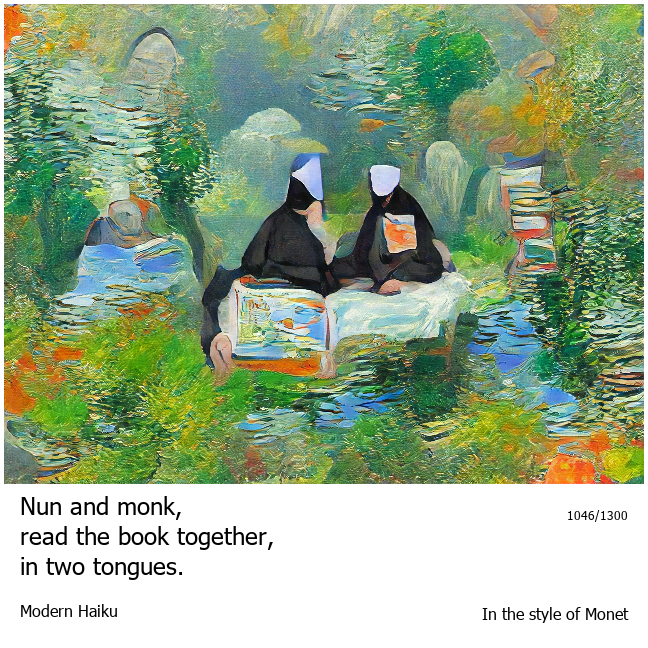 OyurtSteve's tweet photo. "Nun and monk, read the book together, in two tongues As Monet"
Free NFT to anyone who ask!
Visit
https://t.co/OQLnmL7MdH

1. Follow OyurtSteve
2. RT and Like &amp; Tag friends if you want to!
3. Join Discord: https://t.co/zKnLE1FzOV
Reply MetaMast ID in tweeter.
#NFTGiveaway #nft # https://t.co/upxsdI57p6