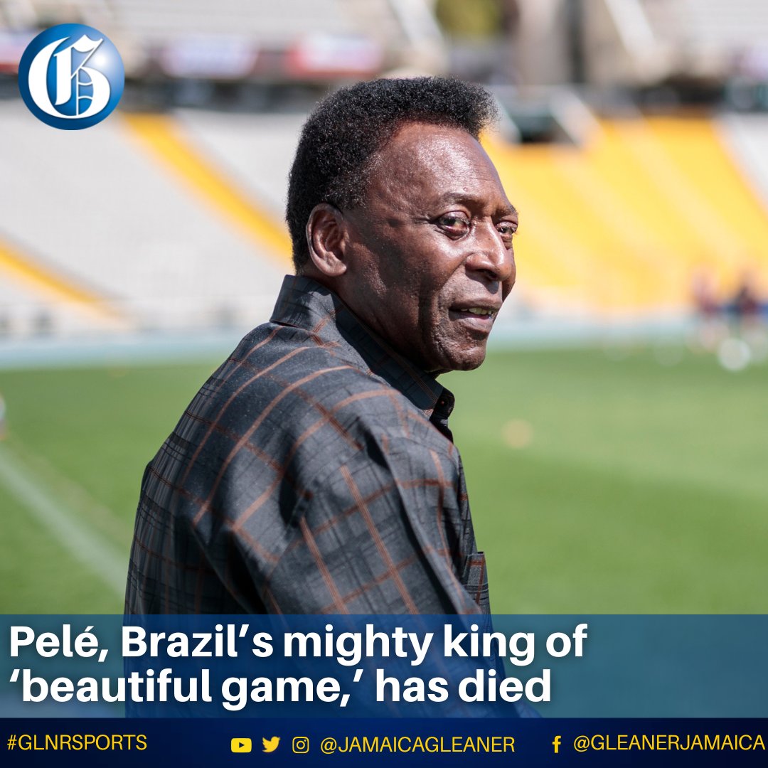 JamaicaGleaner's tweet photo. Pelé, the Brazilian king of football who won a record three World Cups and became one of the most commanding sports figures of the last century, died Thursday.

He was 82.

Read more: https://t.co/GgDrp87iN0 #GLNRSports https://t.co/exnyJ5chhO