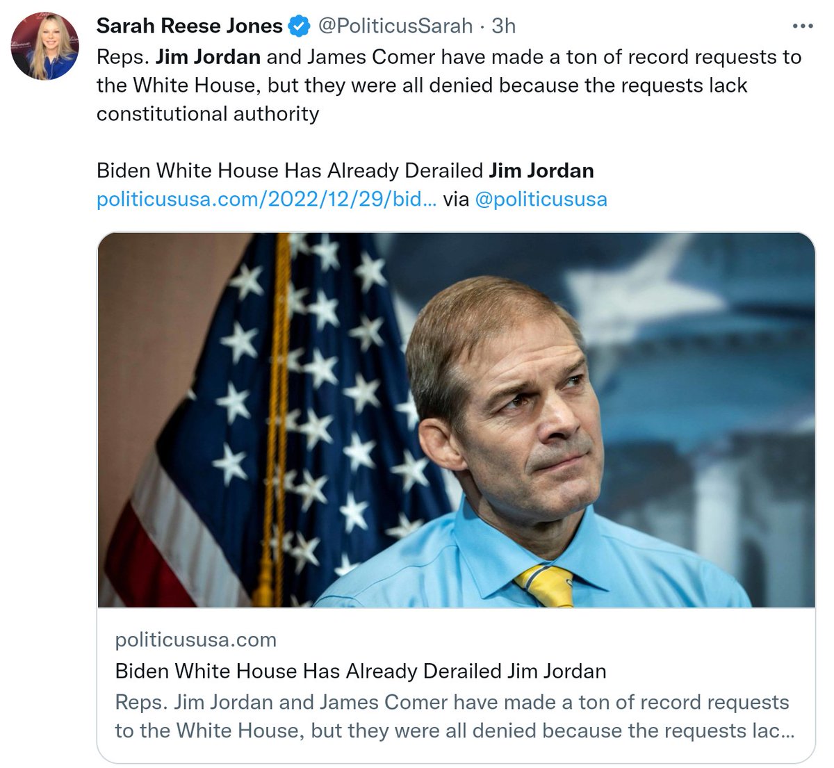 TonyHussein4's tweet photo. Jim Jordan made oversight demands to the Biden administration. They rejected his demands saying that demands for records must come AFTER the GOP takes their gavels. House Republicans have not elected Kevin McCarthy as Speaker of the House. He is short of the 218 votes required. https://t.co/4gtXzQErnn