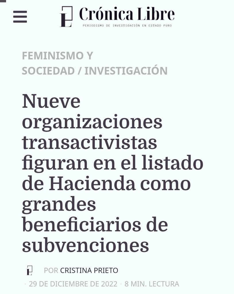NuriaCSopena's tweet photo. Cuando se sigue el rastro del dinero 💶sobre el lobbie trans.
¡Pedazo investigación @cristinaprieto5!

- Fundación Triángulo (6.640.410 euros)
- Asociación Colectivo de Lesbianas, Gays, Bisexuales y Transexuales/Colega Madrid y KifKif (2.126.962 euros) 
👇
https://t.co/TnWO98nK7j https://t.co/NyfjkxMzOv